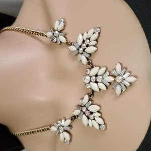 J. Crew Off White/Clear Rhinestone Statement Necklace